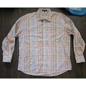 Alan Flusser Men's XLarge Button Up Shirt Long Sleeve Pink Stripes 100% Cotton